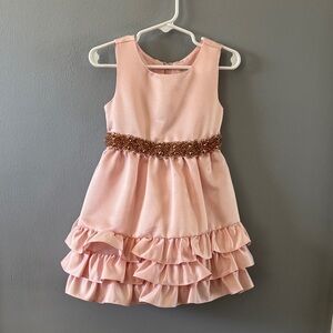 Rare Editions Light Pink Ruffled Dress with Rose Gold Accents